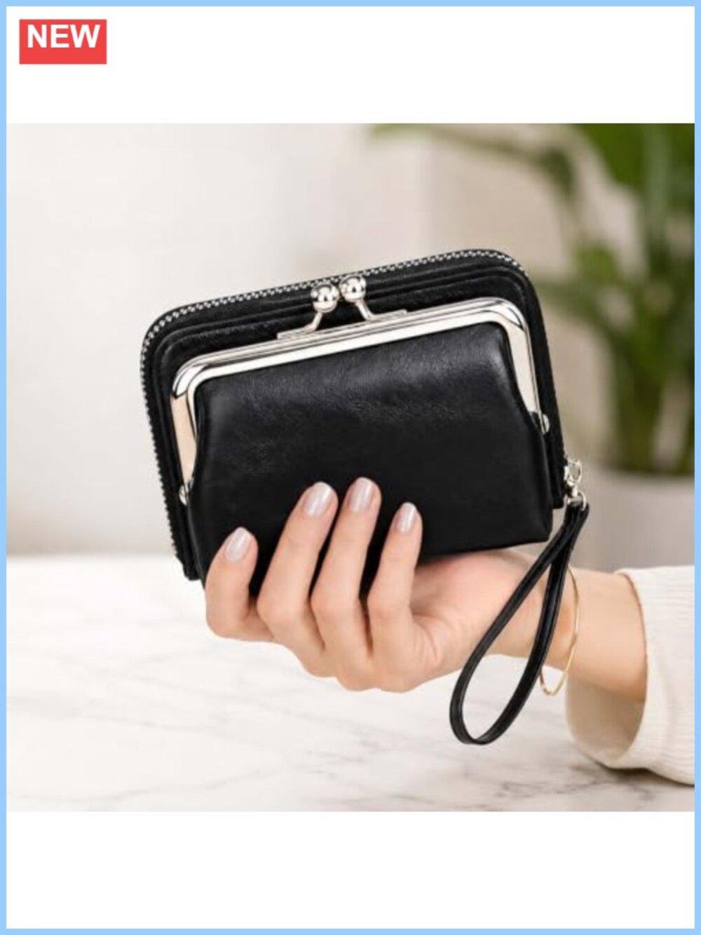 4 Inch Vintage Zip Around Wristlet Coin Purse with Card Slots & Snap Closure